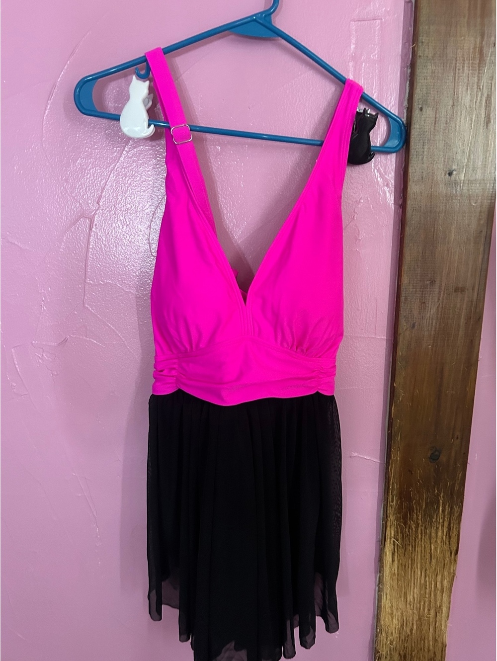 Women's Pink and Black bathing suit with Adjustable Straps and Tie Back